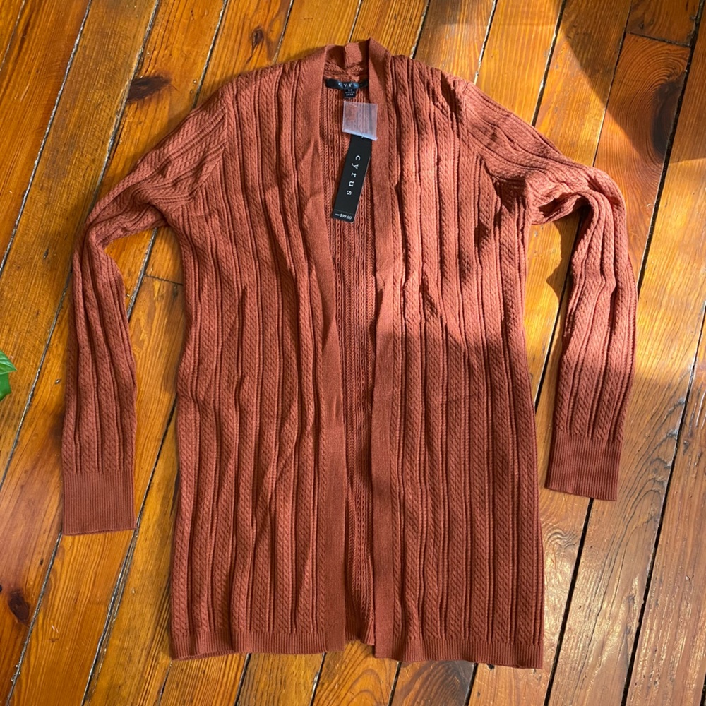 Cyrus Textured Open Font Burnt Cardigan Size XS NWT